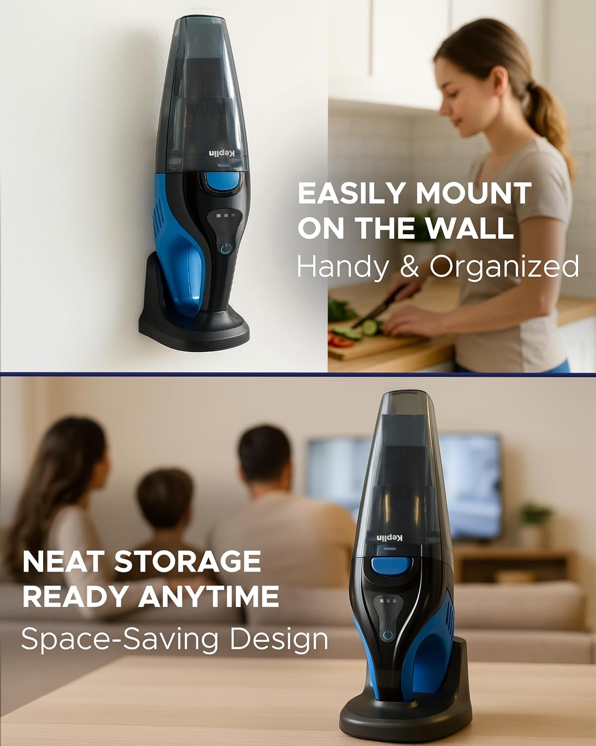 KEPLIN Black/Blue Cordless Handheld Vacuum Cleaner – Wet & Dry, 30-Min Runtime