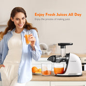 AMZCHEF Juicer Machines - Cold Press Slow Juicer - Masticating Juicer for Whole Fruits and Vegetables - Delicate Chew No Need to Filter - BPA Free Juice Extractor with 2 Cups and Brush - Black