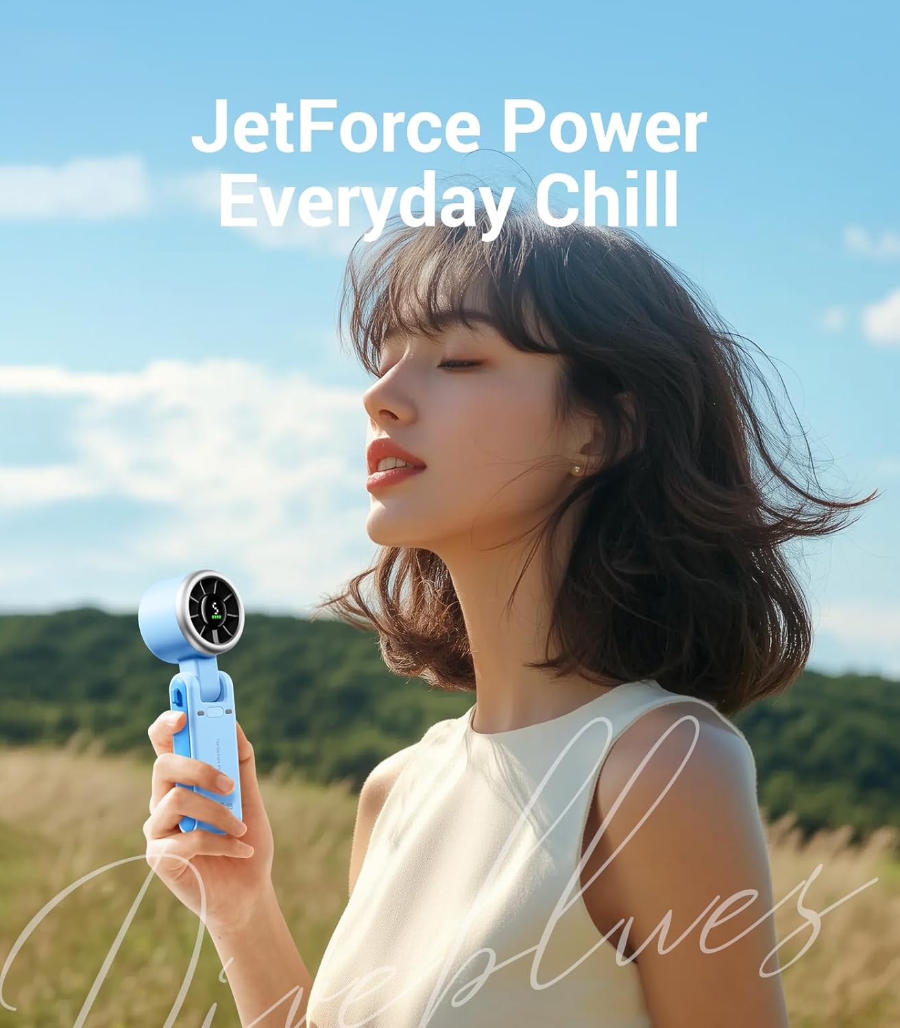 Diveblues Portable Handheld Fan, High-Speed Turbo Portable Fan, LED Display, Up to 12 Hours, 4000mAh Battery, 5 Wind Gear, Rechargeable small Hand Fan for Travel/Commute/Outdoor, Gifts for Women