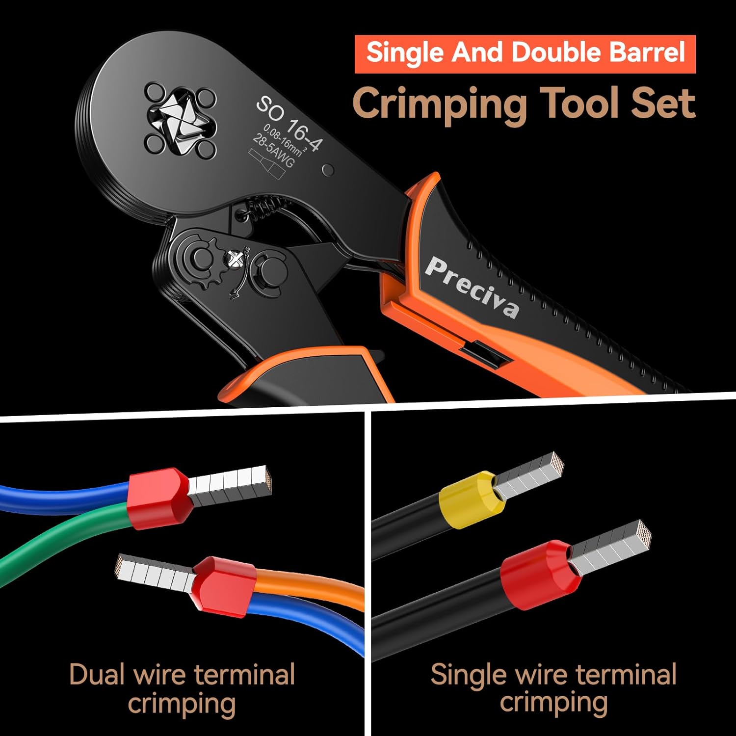 Preciva Bootlace Ferrule Crimping Tool Kit 0.08-16mm² with 1200 Connectors