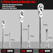 Flex Head Ratchet Wrench Set 6PCS with Extension Bars