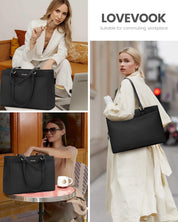 15.6" Waterproof Leather Tote Handbag – Professional Briefcase & Large Shopper Bag