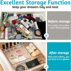 8 Pcs Clear Plastic Drawer Organiser Trays, Versatile Storage Bins for Makeup & Office