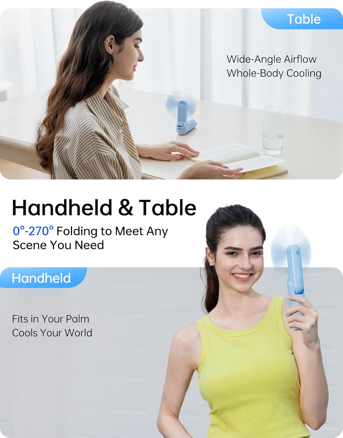 Portable Handheld Fan with 4500mAh Powerbank – Blue