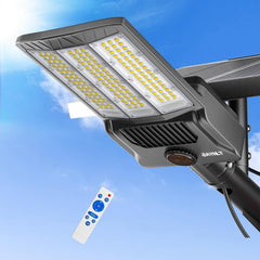 6500W Solar Street Lights Outdoor, 600000LM 6500K High Powered Commercial Parking Lot Lights Dusk to Dawn, Waterproof Solar Security Flood Lights with Remote for Yards, Driveways