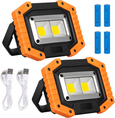 LED Work Light Rechargeable Floodlight COB Portable 30W 2000 Lumens, 3 Modes Spotlight IP65 Waterproof Outdoor for Camping, Traveling, Fishing, Security Lights (2 Pack)