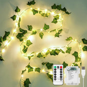 Artificial Ivy Vine Fairy Lights with Remote, 100 LED Warm White Battery and USB Powered Garland for Indoor and Outdoor Wall Décor