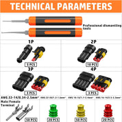 PEBA Waterproof Automotive Electrical Connectors Kit, Automotive Male/Female 1/2/3/4-Pin & Connector Plug and Ratchet Crimping Tool AWG 22-14, Ideal for Cars, Motorcycles & Boats | Pin Removal Tool