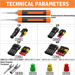 PEBA Waterproof Automotive Electrical Connectors Kit, Automotive Male/Female 1/2/3/4-Pin & Connector Plug and Ratchet Crimping Tool AWG 22-14, Ideal for Cars, Motorcycles & Boats | Pin Removal Tool