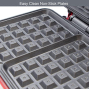 Two Slice Waffle Maker – Non-Stick Plates, Adjustable Temperature, Cool Touch Handle, Easy Clean Stainless Steel – Red