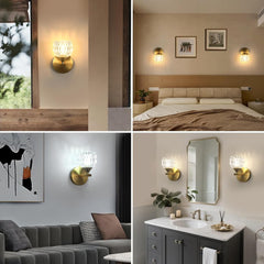 Modern Glass Wall Light, Indoor Wall Lamp with G9 Bulb 3000K/4500K/6500K, Gold Wall Sconce Lighting for Bedroom, Living Room, Corridor, and Staircase