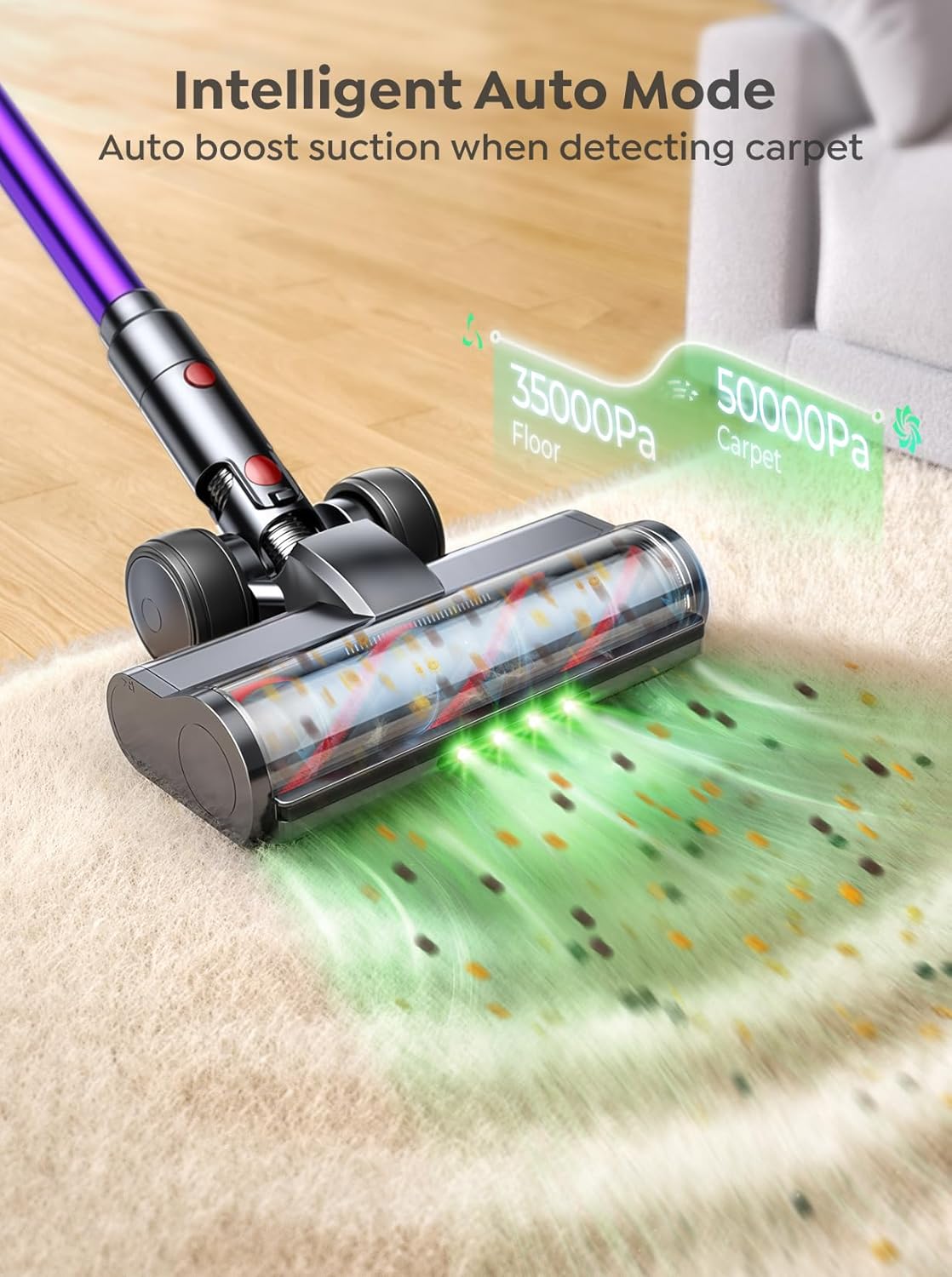Cordless Vacuum Cleaner 600W 50KPA Stick Hoover with Touch Screen, 65Min Runtime, Wall Mount Rechargeable Lightweight for Pet Hair & Carpet