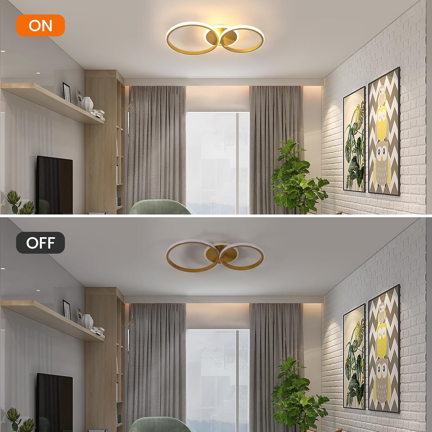 Modern LED Ceiling Lamp, 42W 4700LM Gold Round Chandelier Ceiling Light for Living Room, Bedroom, Dining Room, Office (3000K Warm White)