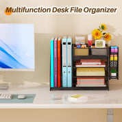 5-Tier Desk Organiser with Drawer & Pen Holders – Mesh File Tray and Magazine Rack, Black