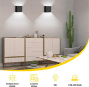 Modern LED Wall Lights for Living Room – 6W Black Aluminum Up Down Indoor Wall Lamp, Hardwired Sconce Lighting for Bedroom, Hallway & Home Decor