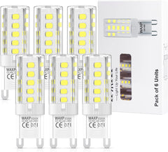 G9 LED Bulbs, 4W (40W Equivalent), Cool White 6500K, No Flicker, AC 220-240V, Pack of 6