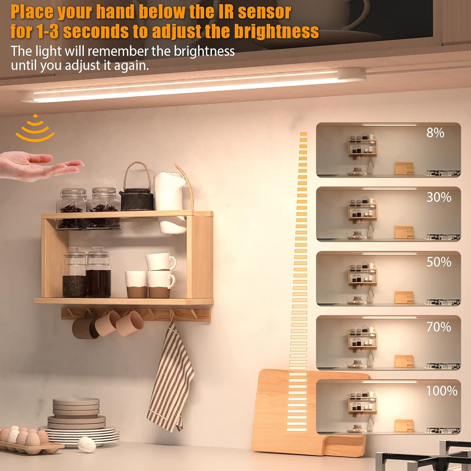 Under Cabinet LED Light 41cm Hand Wave Sensor Dimmable 4000K 430lm