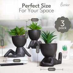 LUNIER Set of 3 Faux Succulent Plants in Porcelain Pots – Small Indoor Desk & Shelf Décor