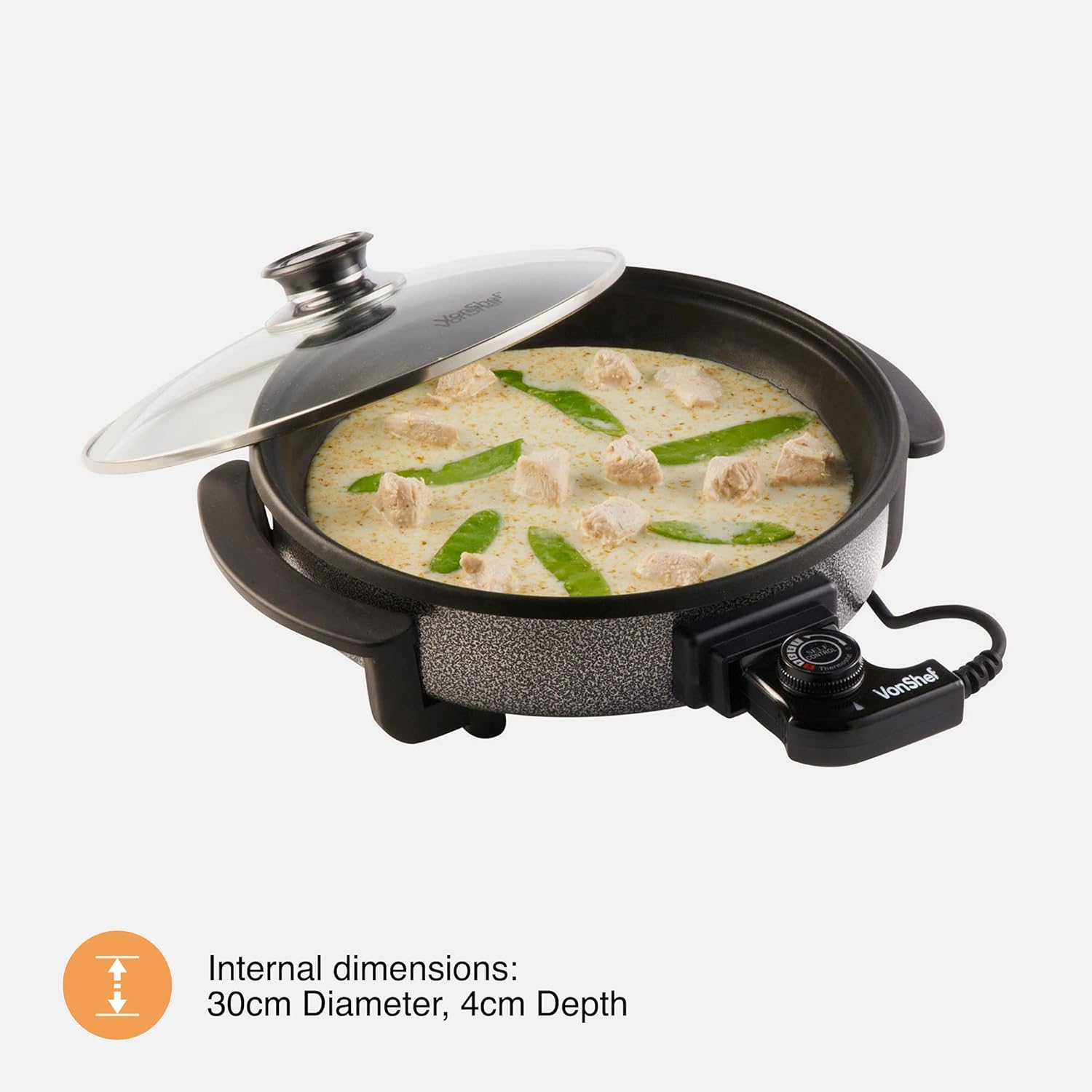 1.5L Electric Multi Cooker Pan – 30cm Non-Stick Frying Pan with Lid, Adjustable Temperature Control, 1500W