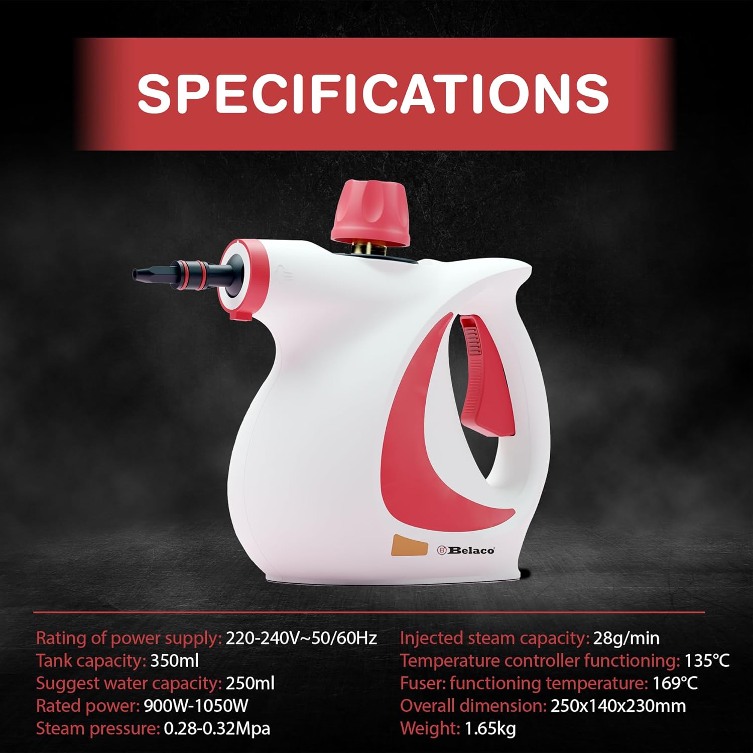 Belaco Handheld Steam Cleaner – High Pressure Multi-Purpose Steam Cleaner 1050W with 9 Accessories | Portable Chemical Free Steamer for Home, Kitchen, Bathroom, Tiles, Grout, Upholstery & Cars BSC389A