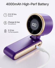 Portable Handheld Turbo Fan - 5 Gear High Speed 4000mAh Rechargeable Mini Personal Hand Fan Blow Cold Air, Battery Operated Travel Essentials, Beach Vacation, Gifts for Women, Men (Purple)