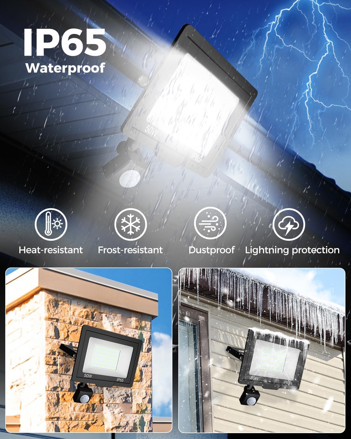 50W LED Security Light with PIR Motion Sensor 5000LM Outdoor Floodlight