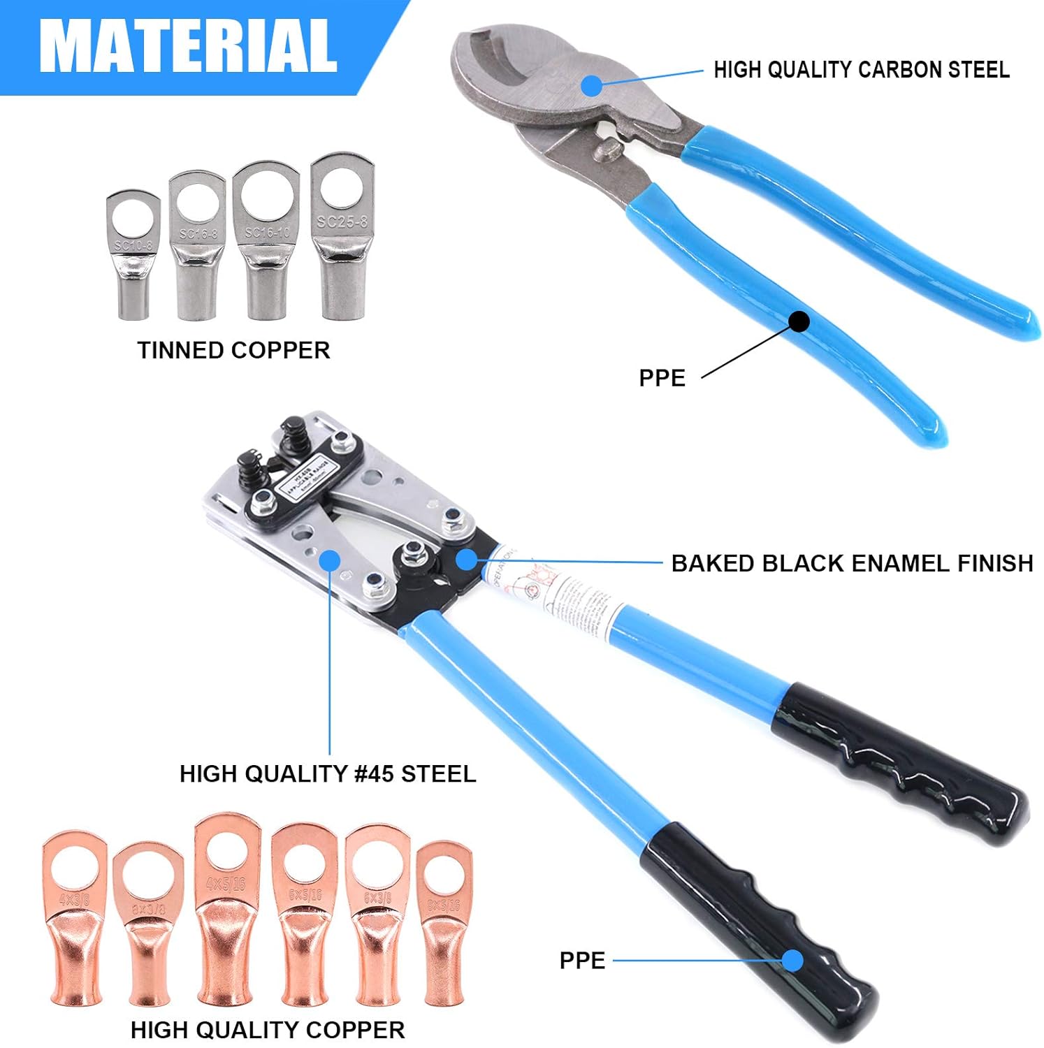 Battery Cable Lug Crimping Tool Kit 42Pcs