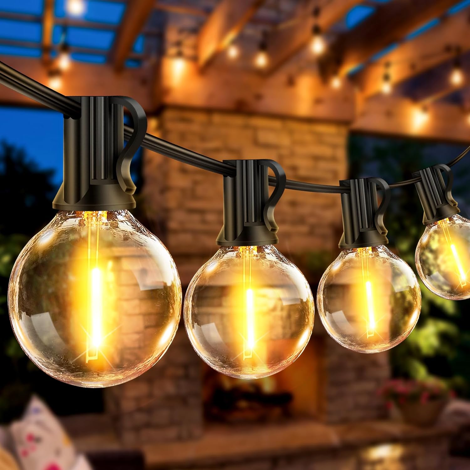 outdoor String Lights 65.5ft Garden Festoon Light Mains Pered with 30+2 Shatterproof G40 LED Bulbs, Waterproof HangingLighting for Indoor owOutside Gazebo Pergola Backyard Balcony Cafe Party