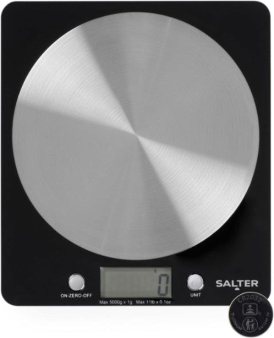 Salter 1036 BKSSDR Digital Kitchen Scale – 5KG Food Weighing Scale, Black Stainless Steel