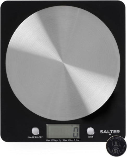 Salter 1036 BKSSDR Digital Kitchen Scale – 5KG Food Weighing Scale, Black Stainless Steel