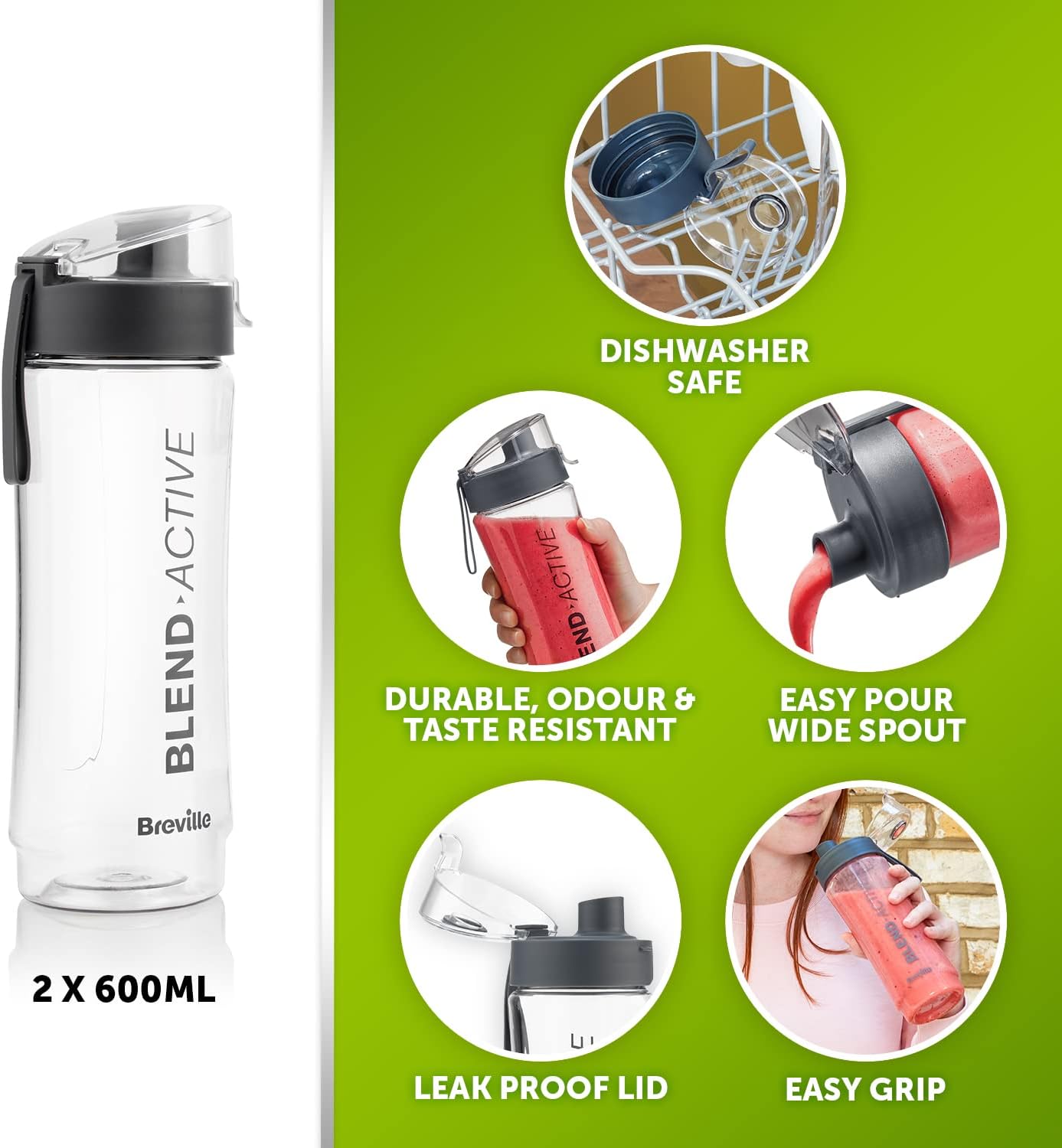 Blend Active Personal Blender & Smoothie Maker 350W | 2 Portable 600ml Bottles with Leak-Proof Lids | White & Pink