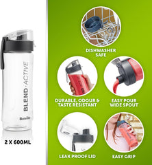 Blend Active Personal Blender & Smoothie Maker 350W | 2 Portable 600ml Bottles with Leak-Proof Lids | White & Pink