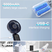 Handheld Fan Rechargeable, Portable Mini Fan Handheld with 5 Speeds 5000mah, Electric USB Small Hand Held Fans, Powerful Personal Fan Foldable Fans for Outdoor Office Travel Camping School Home