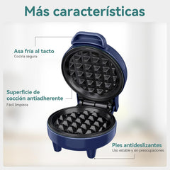 Snailar Mini Waffle Maker – 550W Nonstick Compact Waffle Iron, Ready Indicator Light, Cool Touch Handle, Easy Clean, Blue