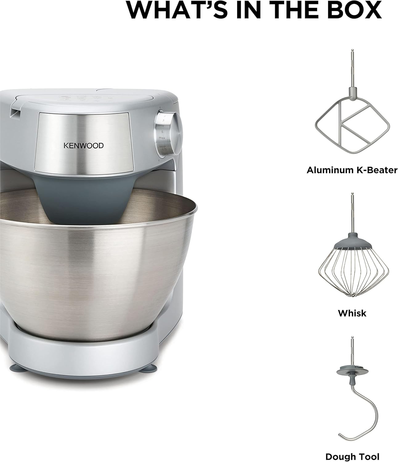 Kenwood Prospero Plus Stand Mixer – 4.3L Bowl, 1000W Motor, 3 Bowl Tools, Compact Design, Silver