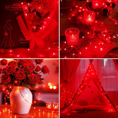 2 Pack Red Fairy Lights Battery Operated with Timer, 2M 20 LED Waterproof Silver Wire String Lights for Indoor Party, Wedding & Valentine’s Day Decor
