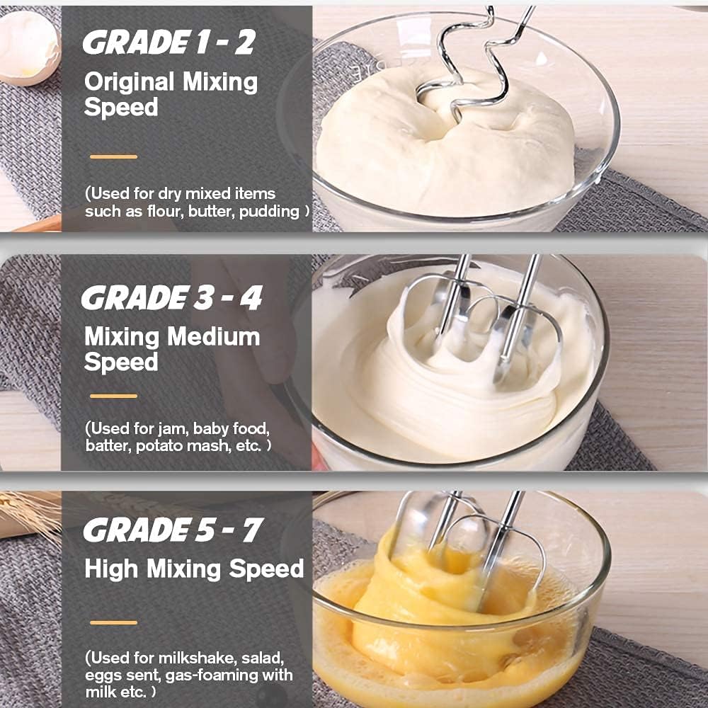 Electric Hand Mixer – 7 Speed + Turbo Boost, 4 Stainless Steel Attachments, Lightweight Egg & Dough Whisk for Baking