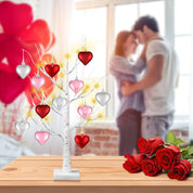 24 Inch Lighted Valentine Heart Tree, Pre-Lit Birch Style Table Décor with Heart Ornaments