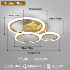 Ceiling light fixture with dimensions and specifications on a gray background