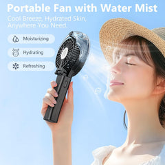 VersionTECH. Portable Handheld Misting Fan as Power Bank, 50ml XL Water Tank, 20H Runtime 3 Speeds, 180° Foldable Rechargeable Mist Fan for Travel, Outdoors, Makeup - Black