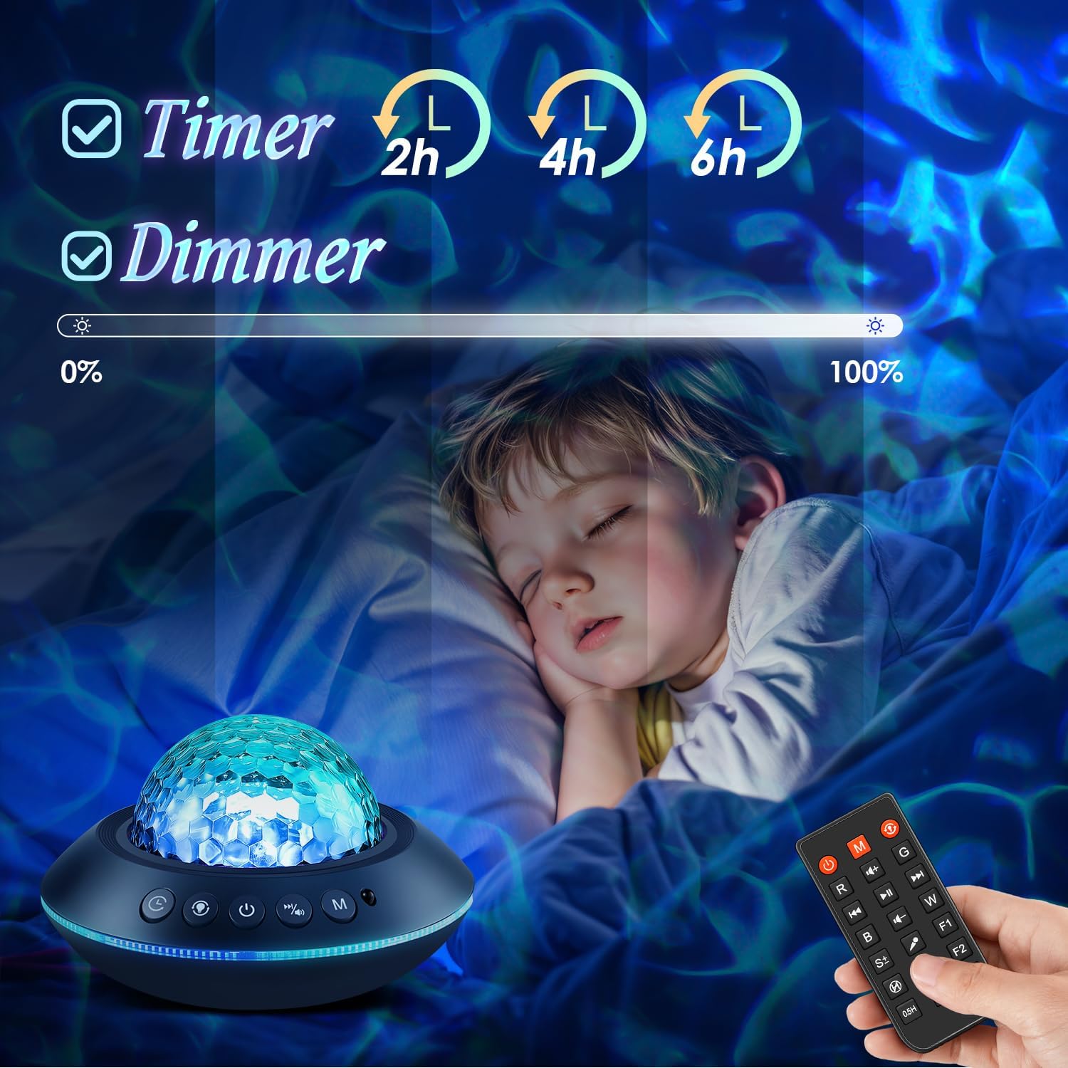Galaxy Projector with 128 Lighting Modes – Night Light, Bluetooth Speaker & 15 White Noise Ocean Wave Projector Lights, Night Light For Kids, Bedroom Light