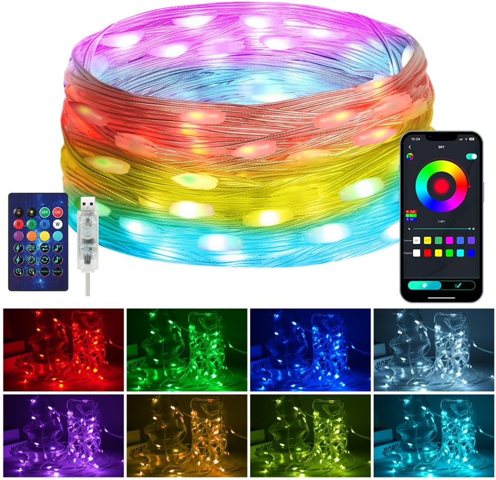 Fairy String Lights – 10m Multicolor, APP & Remote Control, 99+ Modes, Dimmable, USB Powered, Waterproof, Ideal for Christmas and Halloween Indoor/Outdoor Decoration