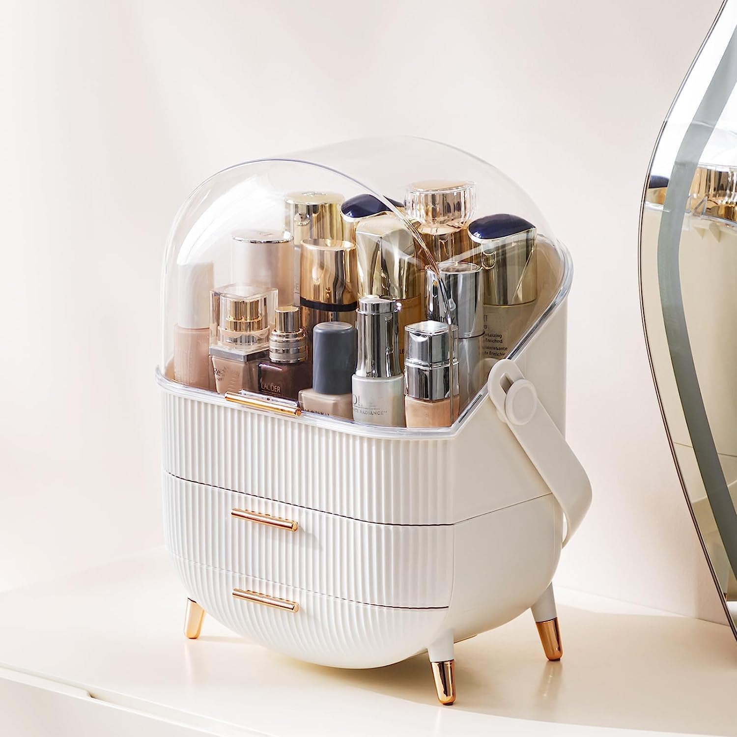 Portable Waterproof Makeup Organizer with Lid – Dustproof Skincare Storage Case for Vanity