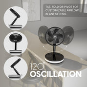 Portable Wireless Rechargeable Fan with LED & Remote Control - Black