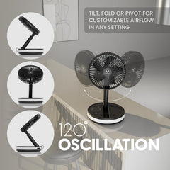 Portable Wireless Rechargeable Fan with LED & Remote Control - Black