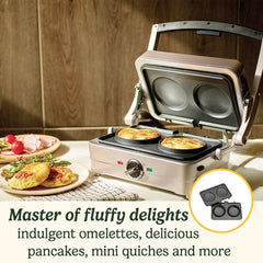 Waffle & Pancake Maker – Electric Grill with Even Cooking, Non-Stick Removable Interchangeable Plates, Dishwasher Safe, 210°C – Frosted Pearl