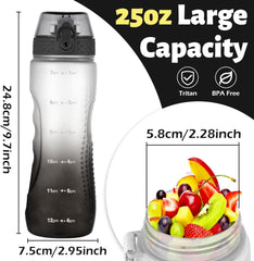 50ml/25oz Tritan Water Bottle – Leakproof BPA-Free Bottle with Straw & Time Markings