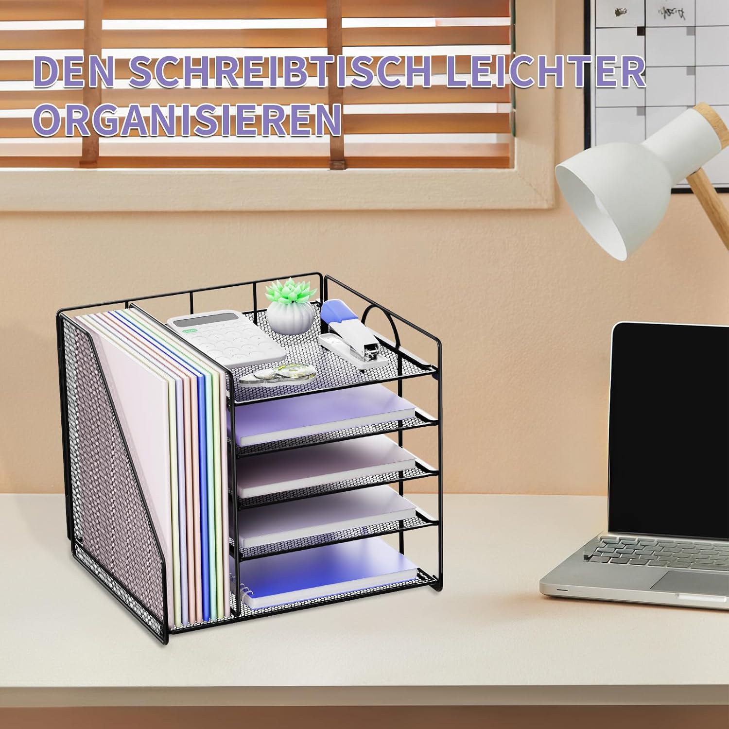 5-Tier Mesh Desk Organiser with File Holder – Paper Tray & Office Storage, Black