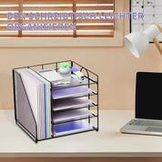5-Tier Mesh Desk Organiser with File Holder – Paper Tray & Office Storage, Black