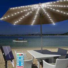 104 LED Solar Patio Umbrella Lights, 8 Modes, Remote Controlled (Cool White)